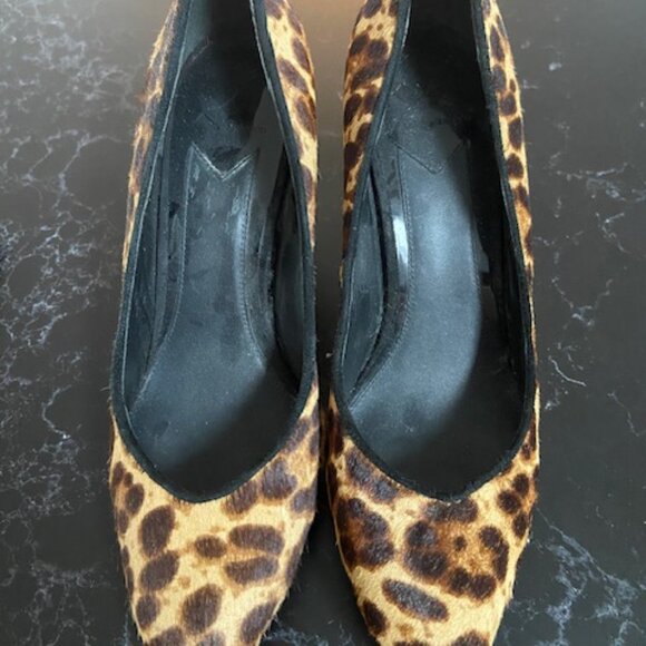 Brian Atwood Wedges Women's 37 7 Bejo Leopard Print Calf Hair Heels - Picture 2 of 5